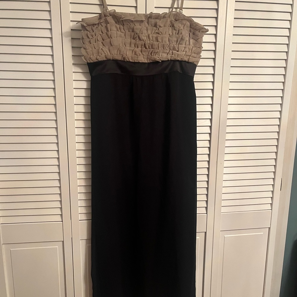 New York & Company Beige and Black Ruffle Maxi Dress